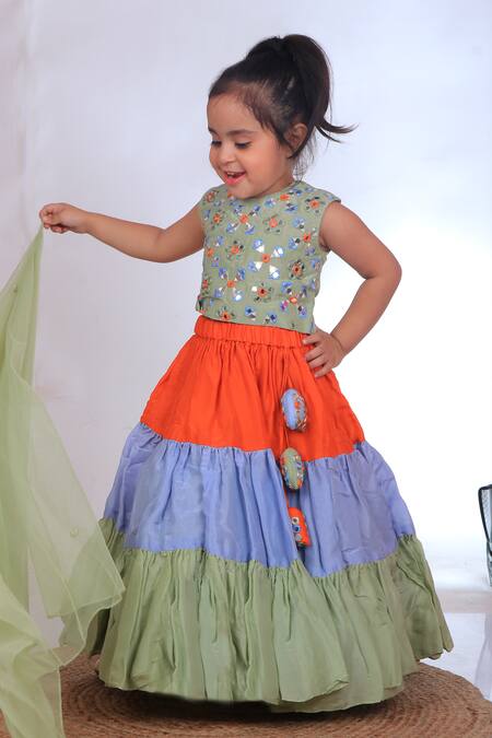 Buy Turqidz By Shweta Aggarwal Green Silk, Net, Linen Tassels, Embroidery Mirror Blouse Lehenga Set Online at Aza Fashions Buy_Turqidz By Shweta Aggarwal_Green Silk, Net, Linen Tassels, Embroidery Mirror Blouse Lehenga Set _Online_at_Aza_Fashions