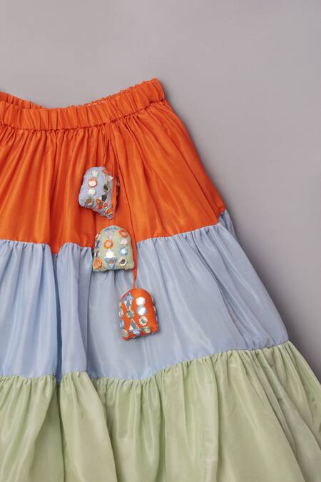 Buy Turqidz By Shweta Aggarwal Green Silk, Net, Linen Tassels, Embroidery Mirror Blouse Lehenga Set Buy_Turqidz By Shweta Aggarwal_Green Silk, Net, Linen Tassels, Embroidery Mirror Blouse Lehenga Set