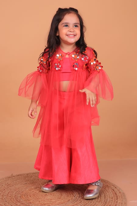 Turqidz By Shweta Aggarwal Floral Applique Embroidered Cape Palazzo Set 