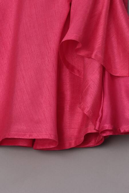 Shop_Turqidz By Shweta Aggarwal_Pink Net, Silk Embroidery Floral Applique Cape Palazzo Set 