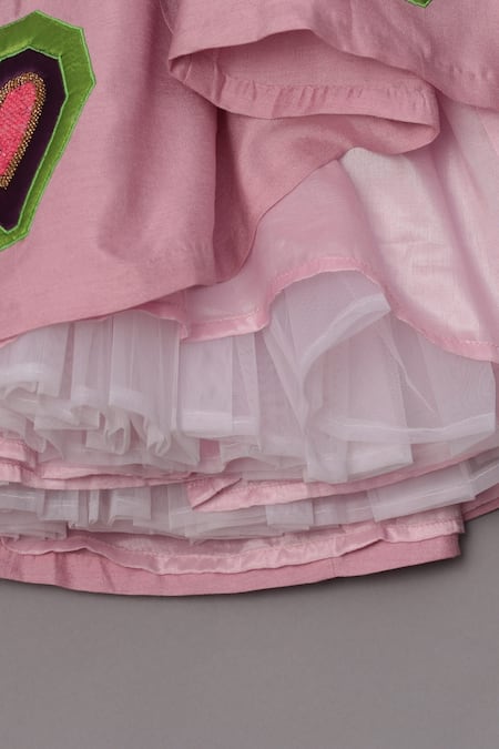 Shop_Turqidz By Shweta Aggarwal_Pink Net, Denim, Silk Applique, Sequins Embroidered Bustier And Lehenga Set 