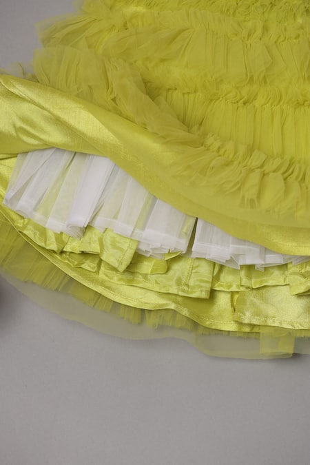 Buy_Turqidz By Shweta Aggarwal_Yellow Net Pearls, Sequins Applique Embroidered Yoke Tiered Dress 