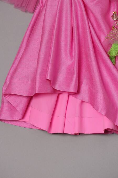 Shop_Turqidz By Shweta Aggarwal_Pink Net, Denim, Crepe Tassels Embroidered Angarkha Anarkali With Dupatta 