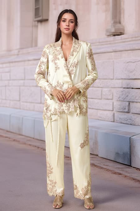 Anamika Khanna Floral Zardozi Embroidered Blazer & Pant Set 