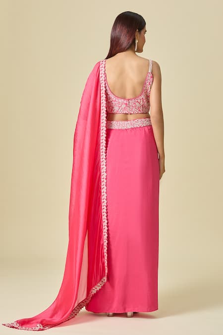 Punit Balana Pink Pre-Draped Saree with Embroidered Blouse 