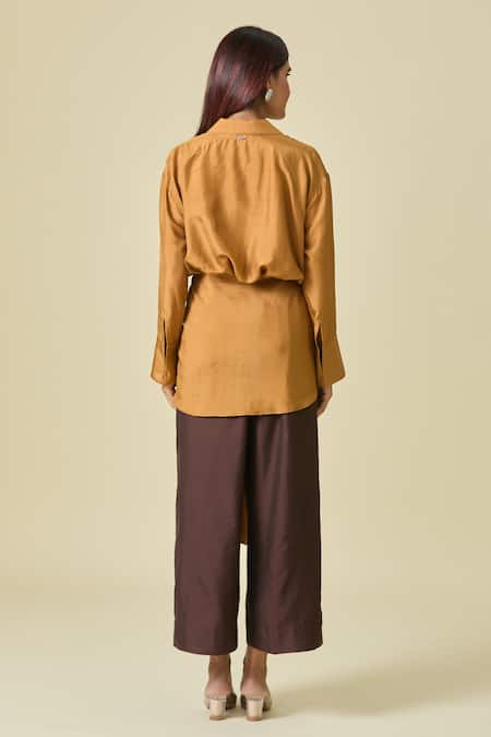 Shweta Kapoor Brown Asymmetric Draped Shirt 