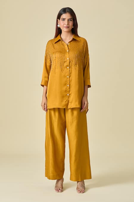 Buy_Shweta Kapoor_Brown Beads Collared Embroidered Shirt 