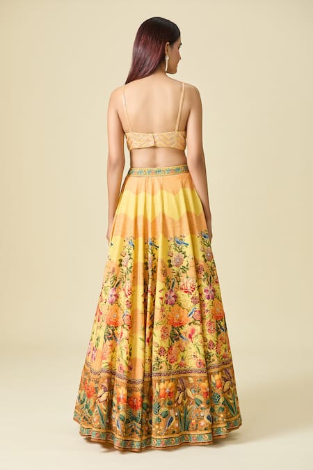 Kalista Yellow Floral Chevron Print Lehenga Set 