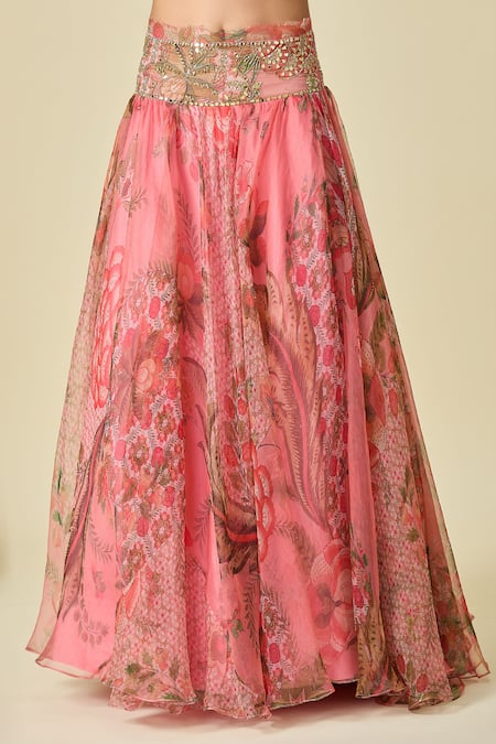 Buy Mahima Mahajan Pink Chiffon, Georgette Sequins, Beads, Mirrors Floral Vine Print Lehenga Set Online at Aza Fashions Buy_Mahima Mahajan_Pink Chiffon, Georgette Sequins, Beads, Mirrors Floral Vine Print Lehenga Set_Online_at_Aza_Fashions
