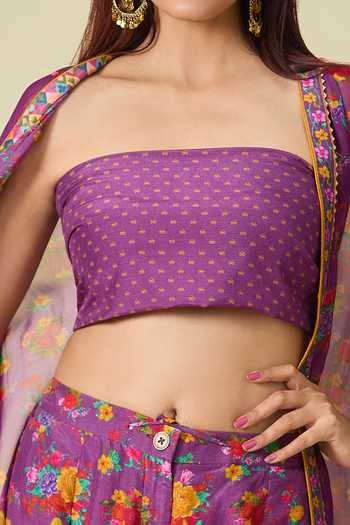 Torani Purple Cotton Lace Floral Print Shrug And Sharara Set Online at Aza Fashions Torani_Purple Cotton Lace Floral Print Shrug And Sharara Set _Online_at_Aza_Fashions