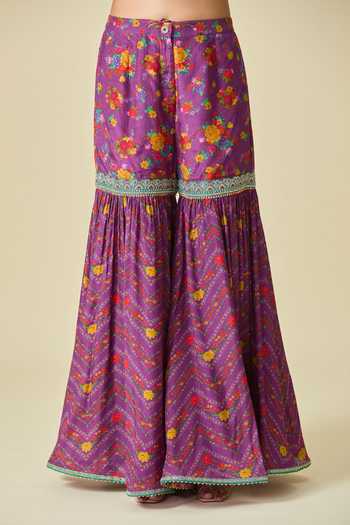 Buy Torani Purple Cotton Lace Floral Print Shrug And Sharara Set Online at Aza Fashions Buy_Torani_Purple Cotton Lace Floral Print Shrug And Sharara Set _Online_at_Aza_Fashions