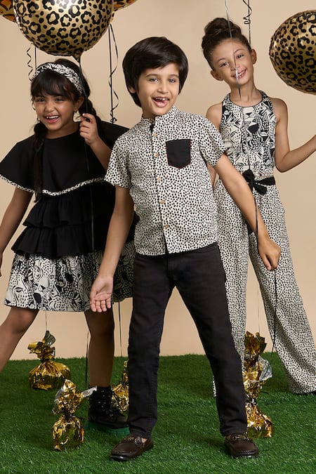 Shop Lil Drama Black Cotton, Poplin Leopard Gaze Print Jumpsuit And Hairband Online at Aza Fashions Shop_Lil Drama_Black Cotton, Poplin Leopard Gaze Print Jumpsuit And Hairband _Online_at_Aza_Fashions
