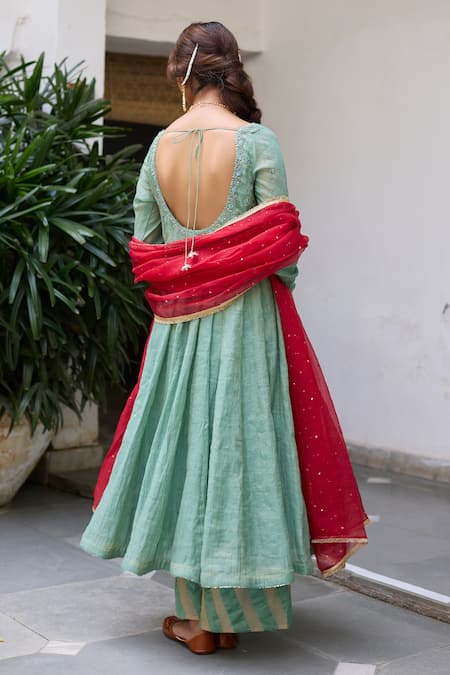 Vashisht Guru Dutt Bloom Embroidered Anarkali & Palazzo Set 