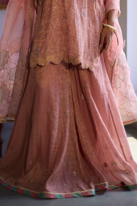 Vashisht Guru Dutt_Pink Silk Organza, Handloom Cotton, Chanderi Sequins, Bahar Kurta And Sharara Set _Online_at_Aza_Fashions
