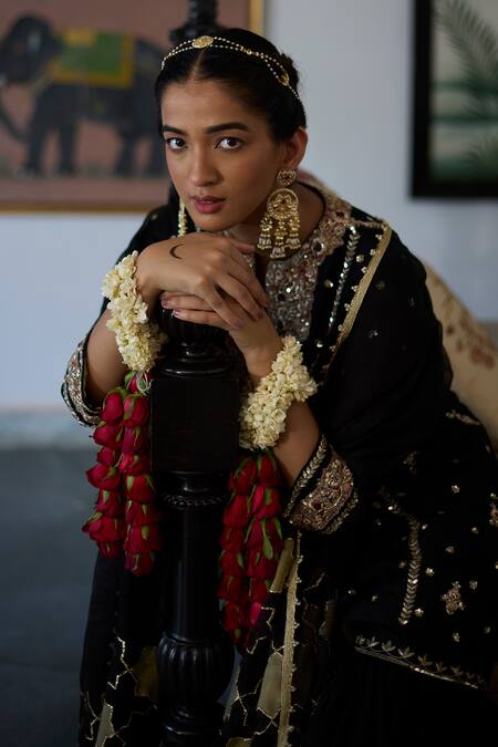 Vashisht Guru Dutt_Black Silk Organza, Wool, Chanderi Gullista Embroidered Kurta And Gharara Set _at_Aza_Fashions