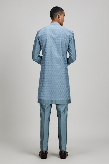 Bubber Couture Blue Cotton, Silk Embroidery Geometric Aari Kurta Set Online at Aza Fashions Bubber Couture_Blue Cotton, Silk Embroidery Geometric Aari Kurta Set _Online_at_Aza_Fashions