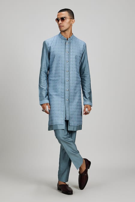 Bubber Couture Blue Cotton, Silk Embroidery Geometric Aari Kurta Set at Aza Fashions Bubber Couture_Blue Cotton, Silk Embroidery Geometric Aari Kurta Set _at_Aza_Fashions