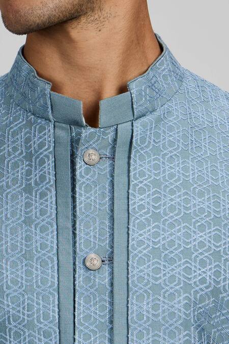 Buy Bubber Couture Blue Cotton, Silk Embroidery Geometric Aari Kurta Set Buy_Bubber Couture_Blue Cotton, Silk Embroidery Geometric Aari Kurta Set
