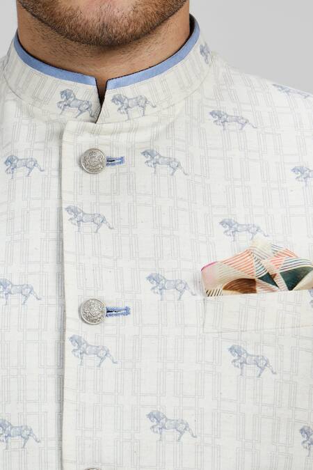 Buy Bubber Couture Cream Cotton Horse Of Siena Print Bundi Buy_Bubber Couture_Cream Cotton Horse Of Siena Print Bundi