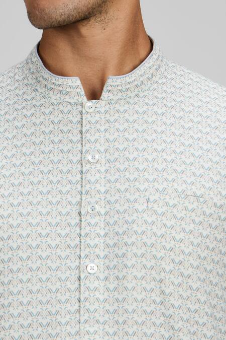 Shop_Bubber Couture_Off White Cotton Geometric Printed Kurta Set _Online_at_Aza_Fashions