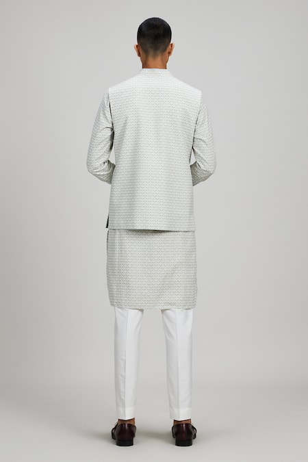 Bubber Couture Blue Cotton, Polyester Geometric Print Bundi Online at Aza Fashions Bubber Couture_Blue Cotton, Polyester Geometric Print Bundi _Online_at_Aza_Fashions