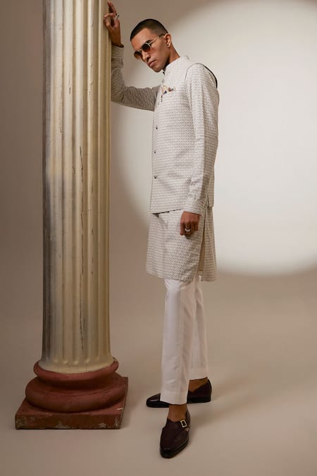 Buy Bubber Couture Blue Cotton, Polyester Geometric Print Bundi Online at Aza Fashions Buy_Bubber Couture_Blue Cotton, Polyester Geometric Print Bundi _Online_at_Aza_Fashions