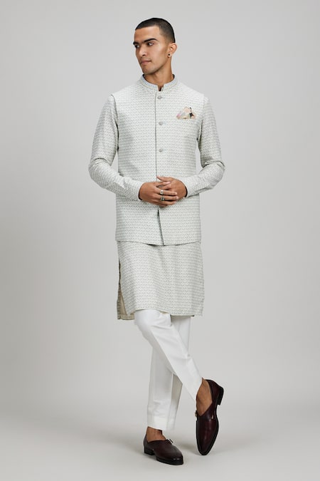 Bubber Couture Blue Cotton, Polyester Geometric Print Bundi at Aza Fashions Bubber Couture_Blue Cotton, Polyester Geometric Print Bundi _at_Aza_Fashions