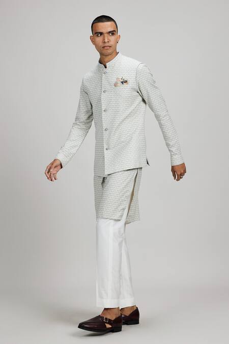 Buy Bubber Couture Blue Cotton, Polyester Geometric Print Bundi Buy_Bubber Couture_Blue Cotton, Polyester Geometric Print Bundi