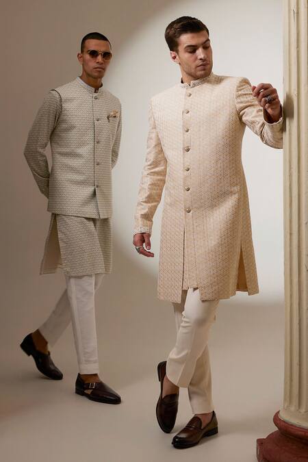Buy Bubber Couture Cream Chanderi , Embroidery Stellar Sherwani Jacket Online at Aza Fashions Buy_Bubber Couture_Cream Chanderi , Embroidery Stellar Sherwani Jacket _Online_at_Aza_Fashions