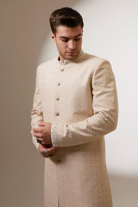 Bubber Couture Cream Chanderi , Embroidery Stellar Sherwani Jacket at Aza Fashions Bubber Couture_Cream Chanderi , Embroidery Stellar Sherwani Jacket _at_Aza_Fashions