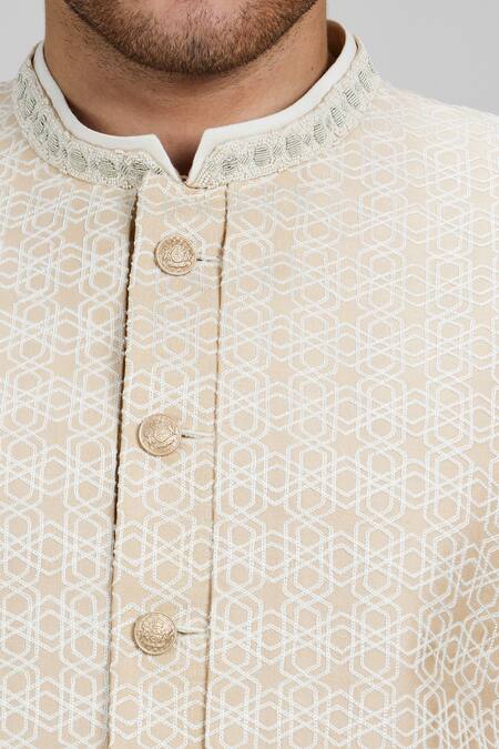 Shop Bubber Couture Cream Chanderi , Embroidery Stellar Sherwani Jacket Shop_Bubber Couture_Cream Chanderi , Embroidery Stellar Sherwani Jacket
