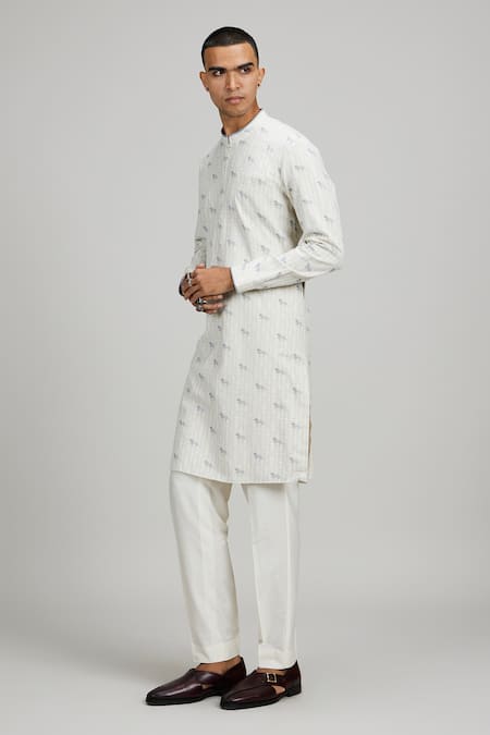 Shop_Bubber Couture_Off White , Satin Horse Siena Print Kurta Set _Online_at_Aza_Fashions