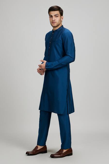 Bubber Couture_Blue Cotton, Silk Teal Designer Kurta Set _Online_at_Aza_Fashions