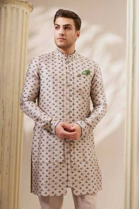 Buy_Bubber Couture_Beige , Satin Liberty Print Layered Kurta And Pant Set 