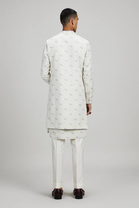 Bubber Couture Cream Horse Motif Print Sherwani Jacket 