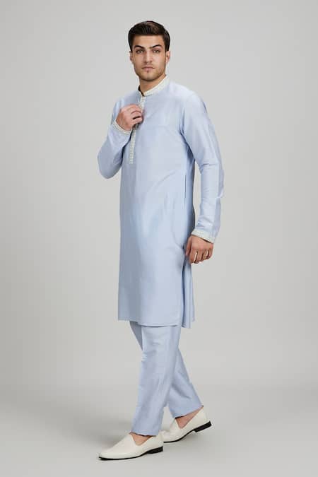 Buy Bubber Couture Blue Cotton, Silk Ash Dashiki Collar Kurta Set Online at Aza Fashions Buy_Bubber Couture_Blue Cotton, Silk Ash Dashiki Collar Kurta Set _Online_at_Aza_Fashions