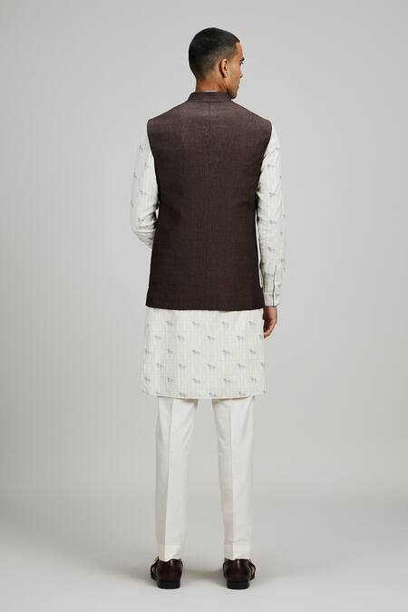 Shop_Bubber Couture_Brown Linen Plain Textured Bundi _at_Aza_Fashions