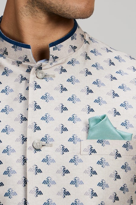 Buy Bubber Couture Blue Cotton, Polyester Geometric Print Bundi Online at Aza Fashions Buy_Bubber Couture_Blue Cotton, Polyester Geometric Print Bundi _Online_at_Aza_Fashions