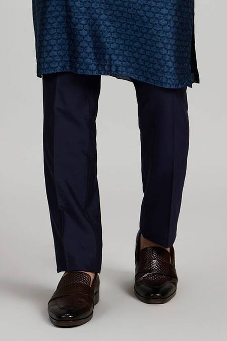 Bubber Couture_Blue Silk, Cotton Embroidery Teal Dashiki Print Kurta Set _Online_at_Aza_Fashions