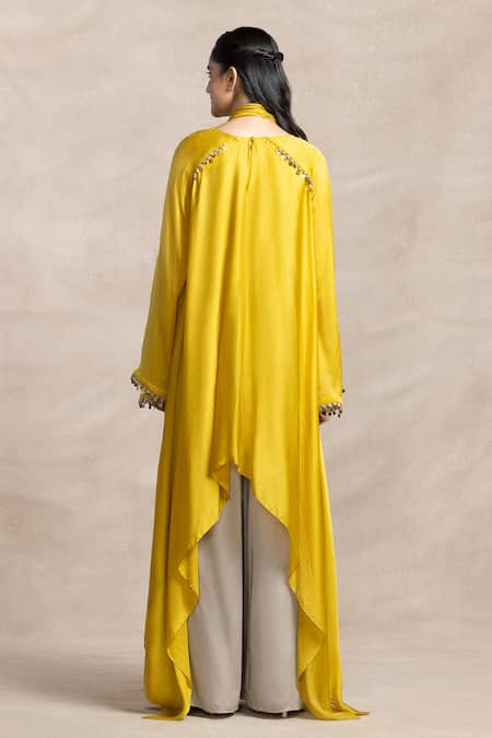 Kelaayah Yellow Asymmetric Kaftan & Palazzo Set 