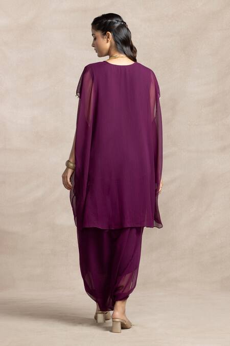 Shop Kelaayah Purple Chiffon Sequins V-neck Crinkled Kaftan And Harem Pant at Aza Fashions Shop_Kelaayah_Purple Chiffon Sequins V-neck Crinkled Kaftan And Harem Pant_at_Aza_Fashions