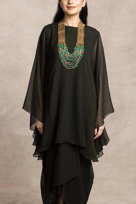 Buy Kelaayah Black Chiffon High Neck Asymmetric Kaftan And Dhoti Pant Set Online at Aza Fashions Buy_Kelaayah_Black Chiffon High Neck Asymmetric Kaftan And Dhoti Pant Set_Online_at_Aza_Fashions