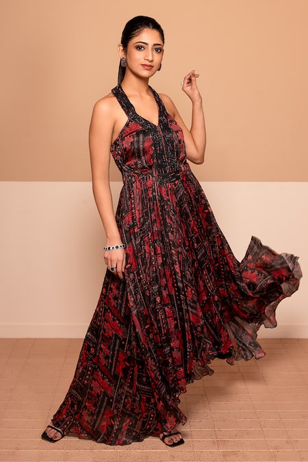 Kelaayah Mei Abstract Print High-Low Gown 