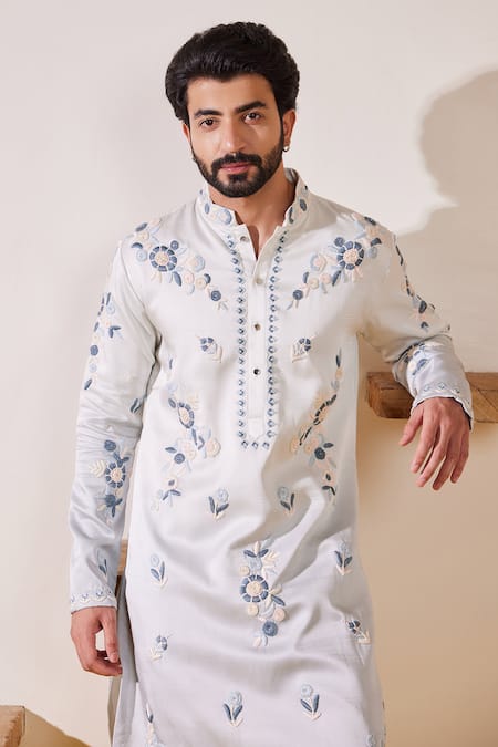 Buy Shreyansh Designs Gray Silk Embroidery Grey Ombre Thread Kurta Set Online at Aza Fashions Buy_Shreyansh Designs_Gray Silk Embroidery Grey Ombre Thread Kurta Set _Online_at_Aza_Fashions