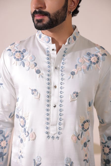 Shop Shreyansh Designs Gray Silk Embroidery Grey Ombre Thread Kurta Set Online at Aza Fashions Shop_Shreyansh Designs_Gray Silk Embroidery Grey Ombre Thread Kurta Set _Online_at_Aza_Fashions