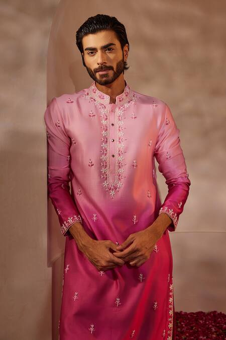 Shreyansh Designs_Fuchsia Silk Embroidery Pink Kurta Set _Online_at_Aza_Fashions