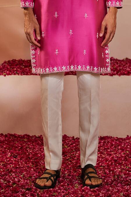 Shop_Shreyansh Designs_Fuchsia Silk Embroidery Pink Kurta Set _Online_at_Aza_Fashions