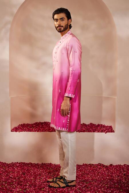 Shreyansh Designs_Fuchsia Silk Embroidery Pink Kurta Set _at_Aza_Fashions
