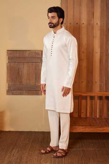 Shop_Shreyansh Designs_White Silk Beads, Embroidery Glass Kurta Set _Online_at_Aza_Fashions