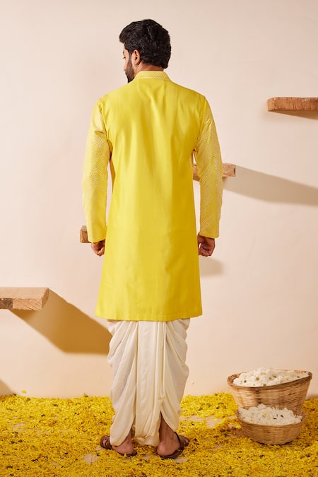 Shreyansh Designs Lime Yellow Stripe Embroidered Kurta Set 